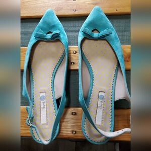 Boden Teal Leather Flats with Bow Accent, Size 38 or 7.5